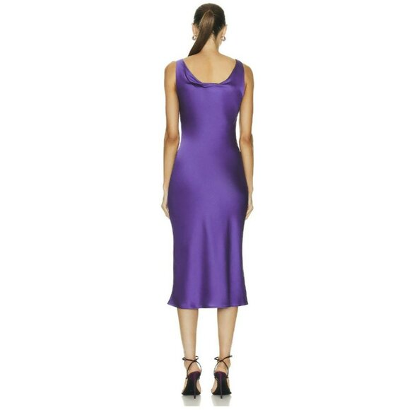 New Norma Kamali Maria Dress Purple Draped Front Midi Size Medium - Picture 3 of 7